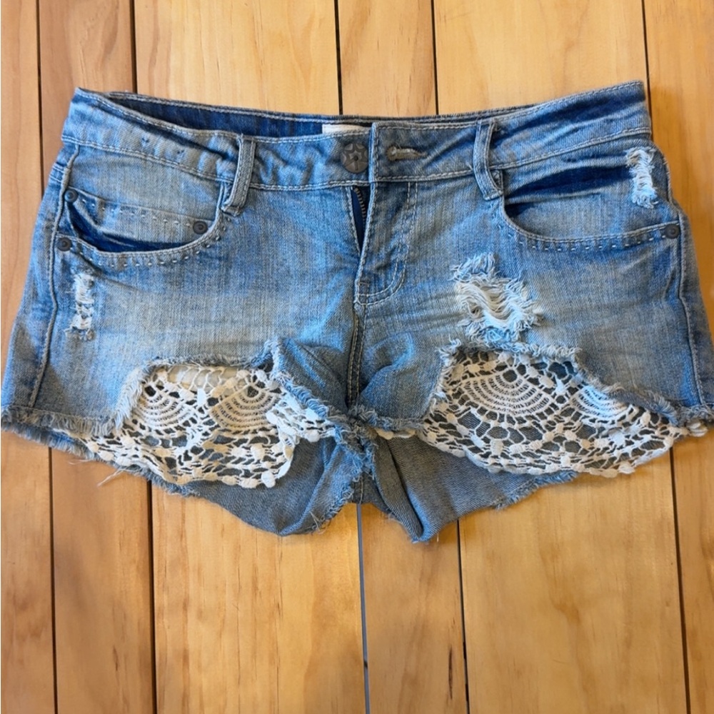 Rue21 Light Blue Jean Shorts with Lace Accents
